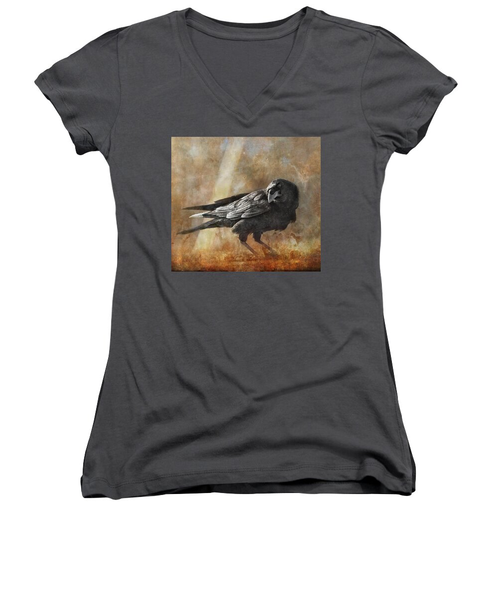 Raven Women's V-Neck featuring the photograph Old Rascal by Sue Capuano