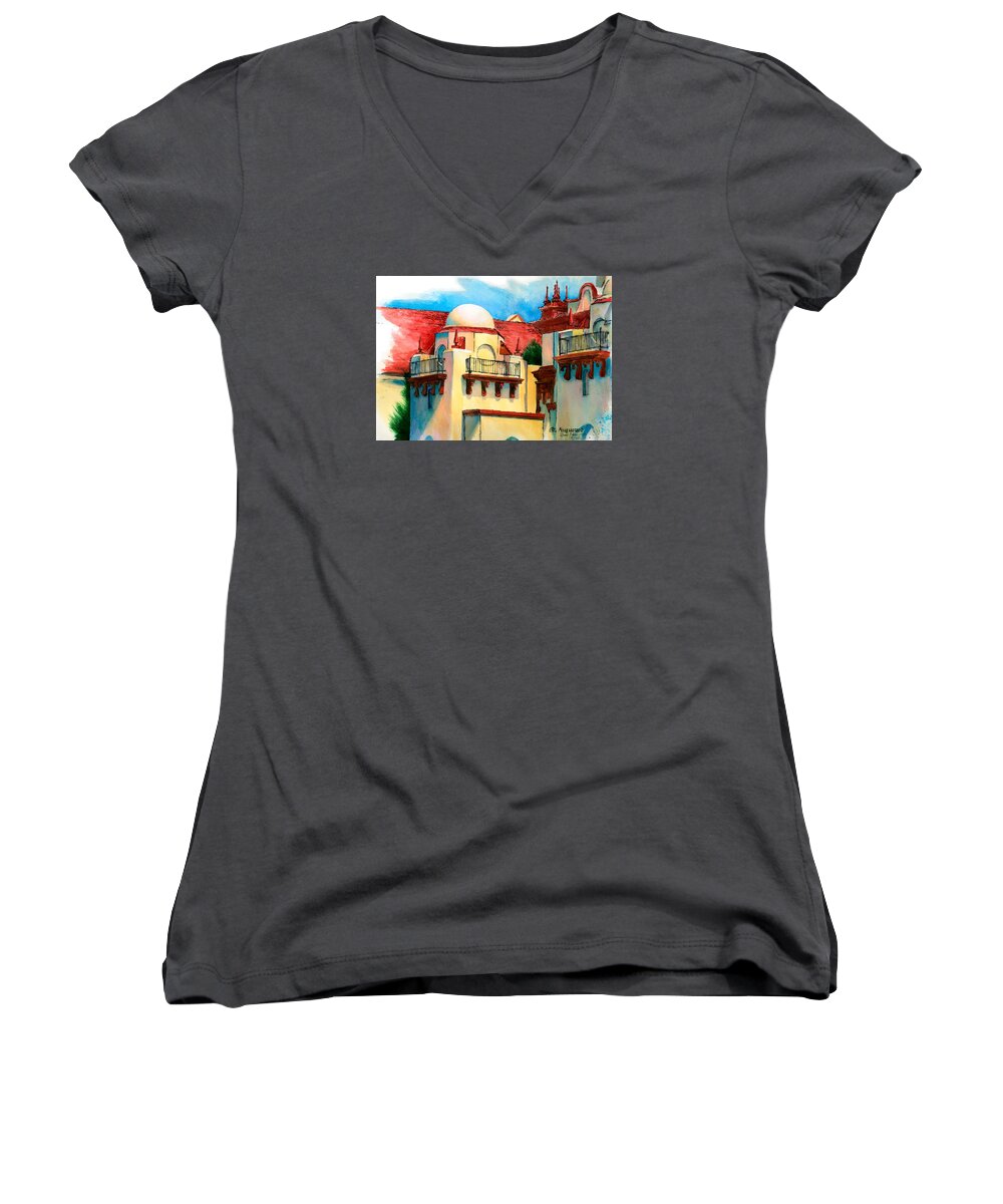 St. Augustine Women's V-Neck featuring the painting DA193 Old St. Augustine by Daniel Adams by Daniel Adams