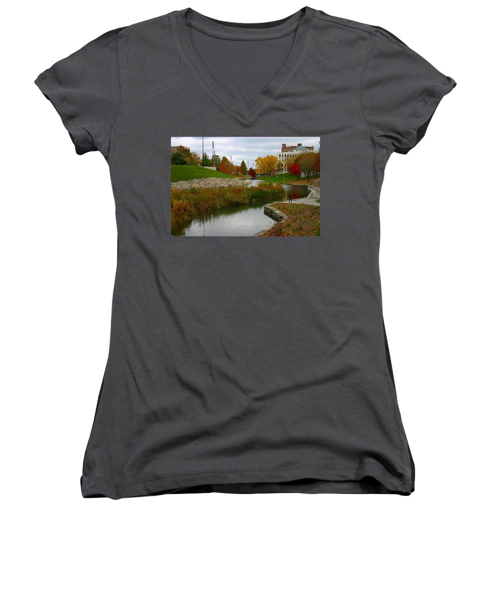 Gene Lahey Mall Women's V-Neck featuring the photograph Omaha in Color by Elizabeth Winter