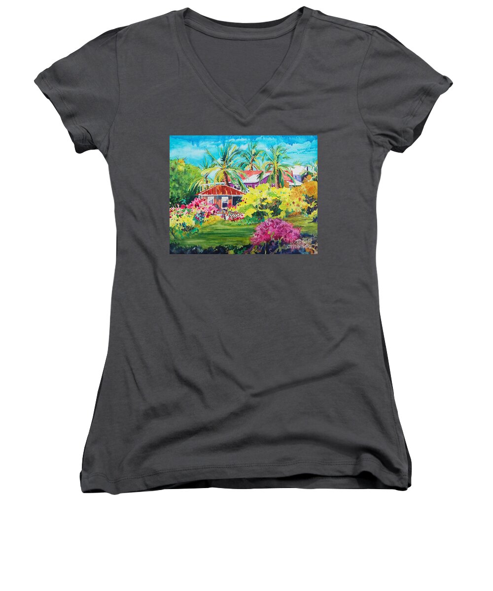 Miloli'i Women's V-Neck featuring the painting On The Big Island by Terry Holliday