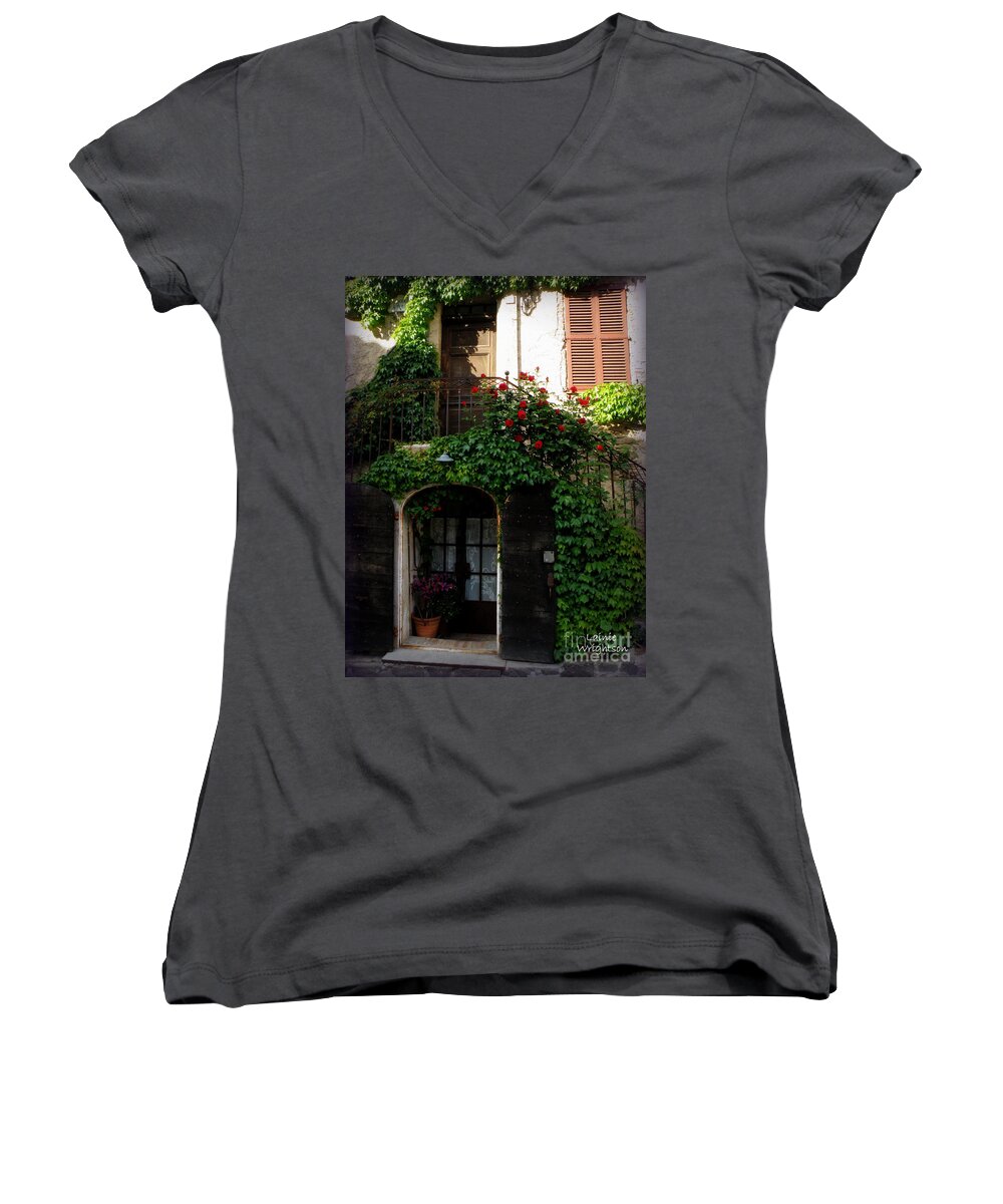 Doors And Windows Women's V-Neck featuring the photograph Once an Olive Mill by Lainie Wrightson