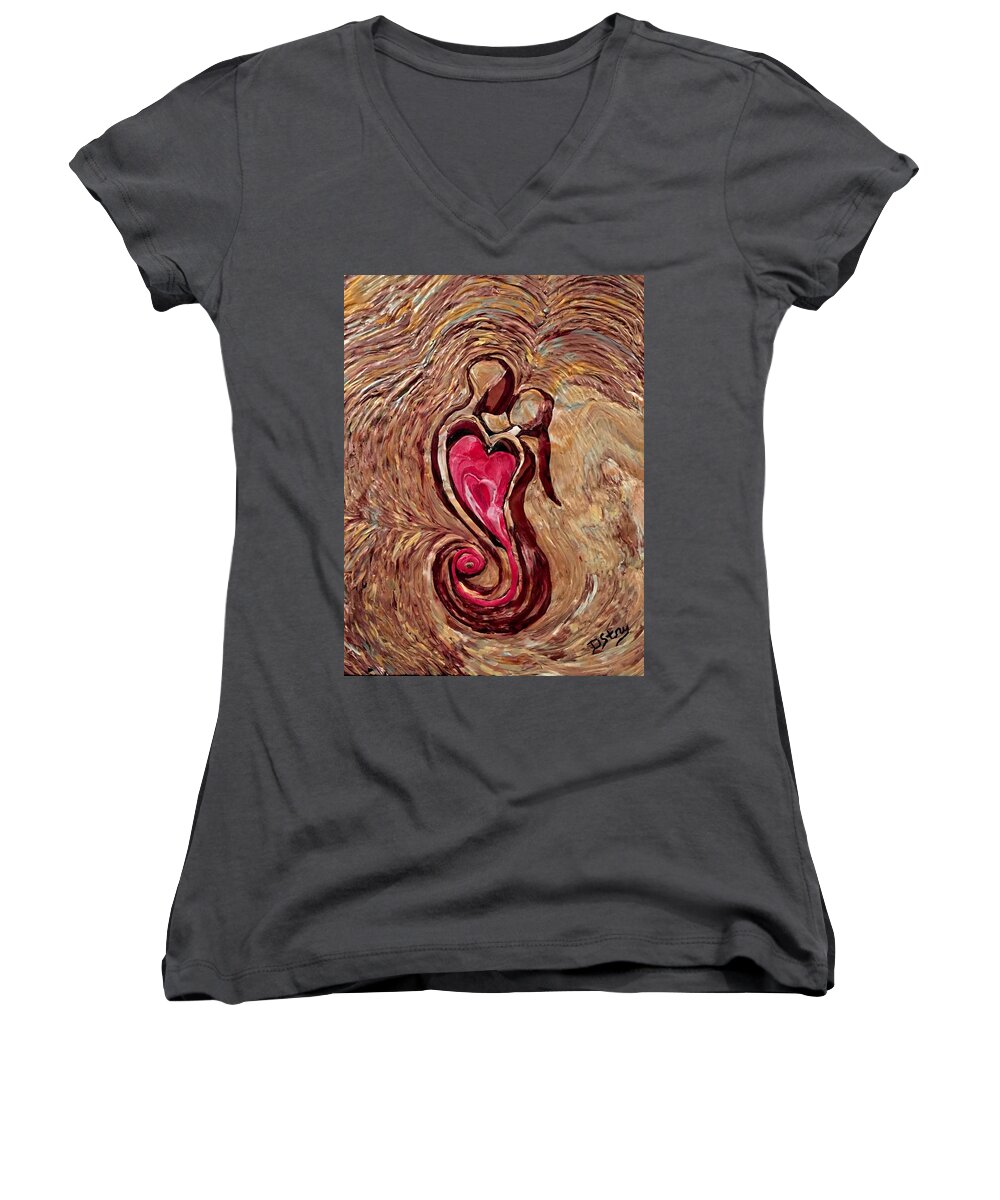 Love Women's V-Neck featuring the mixed media One Love by Deborah Stanley