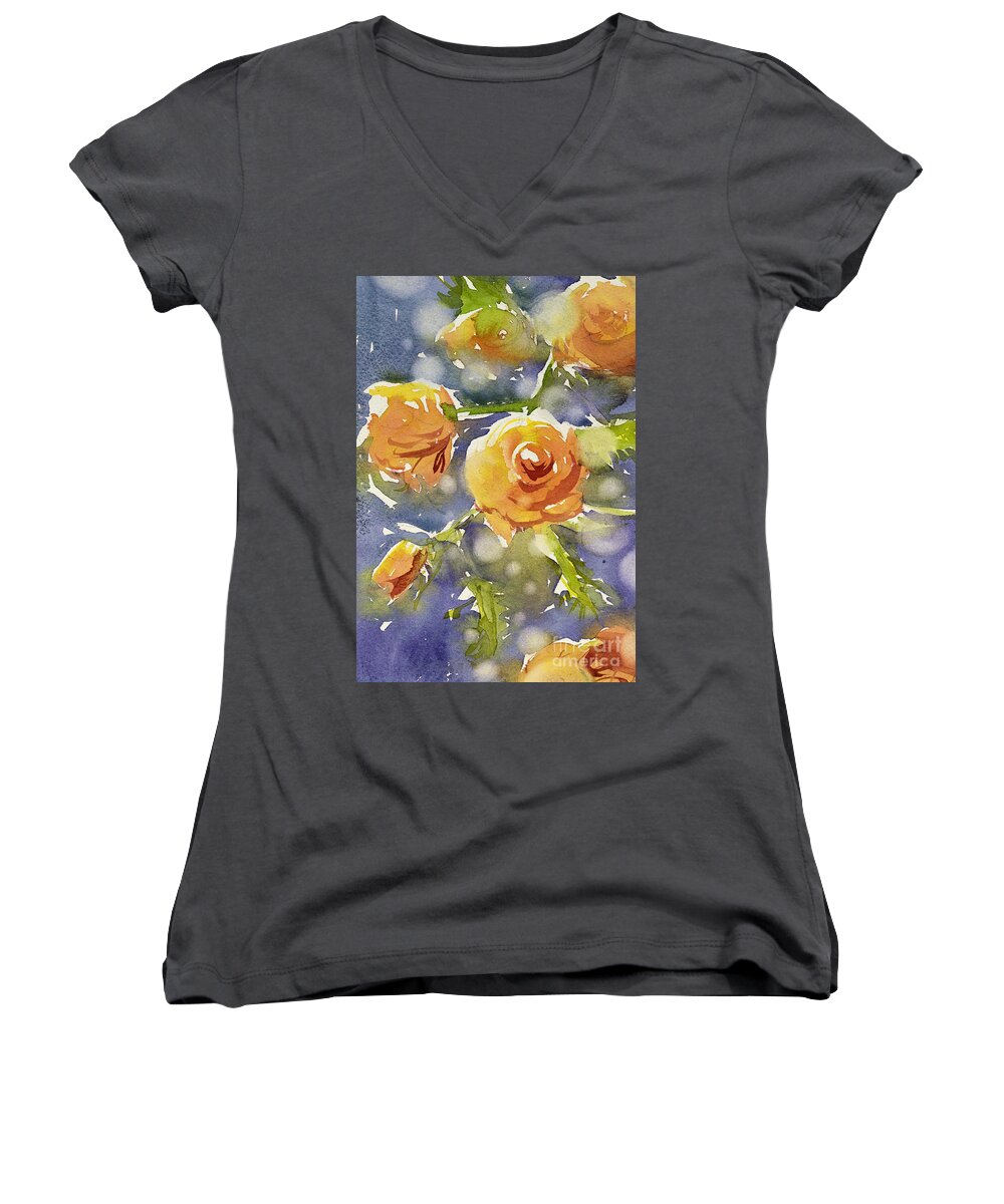 Rose Women's V-Neck featuring the painting Orange Rosees by Judith Levins