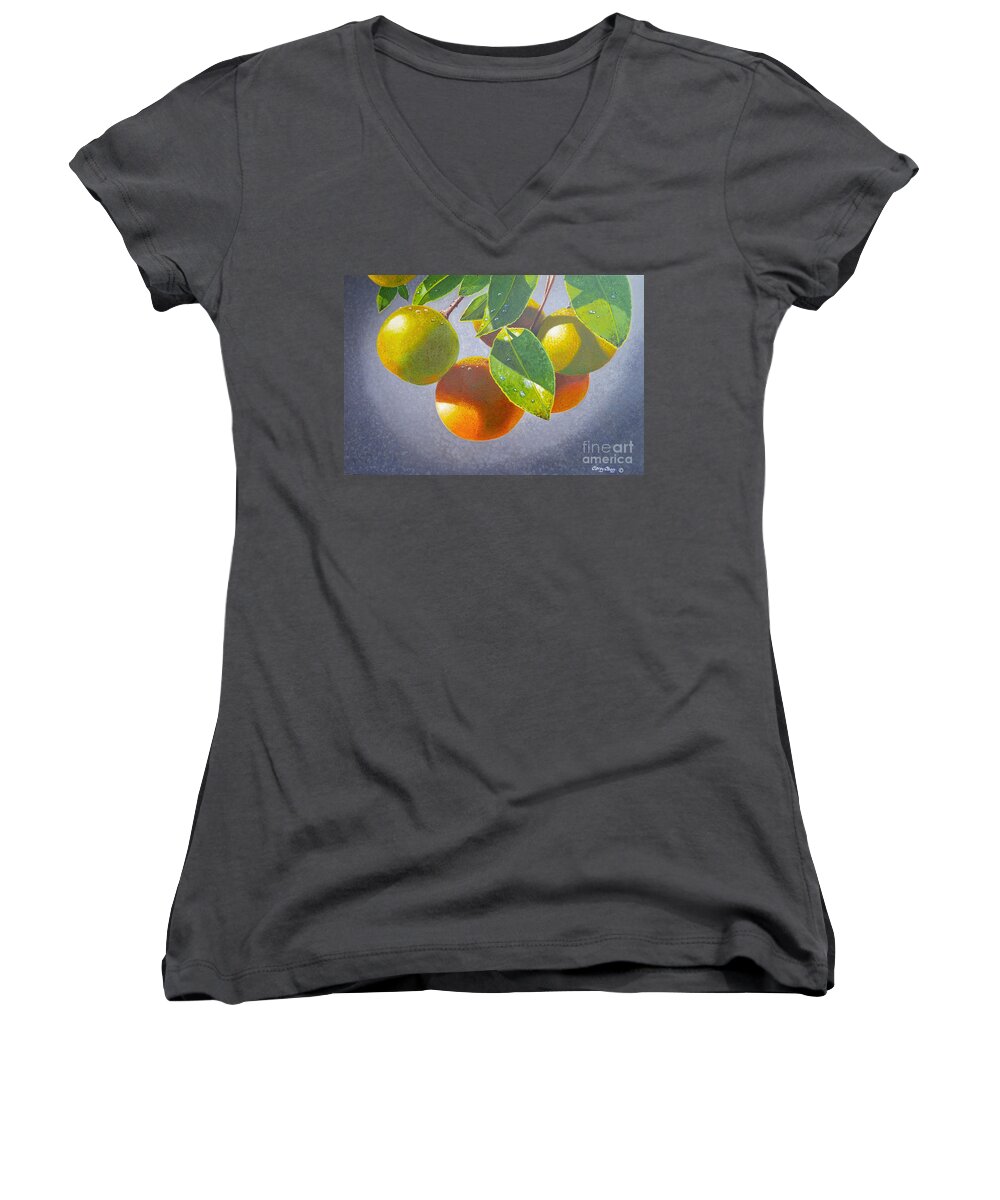 Oranges Women's V-Neck featuring the painting Oranges by Carey Chen