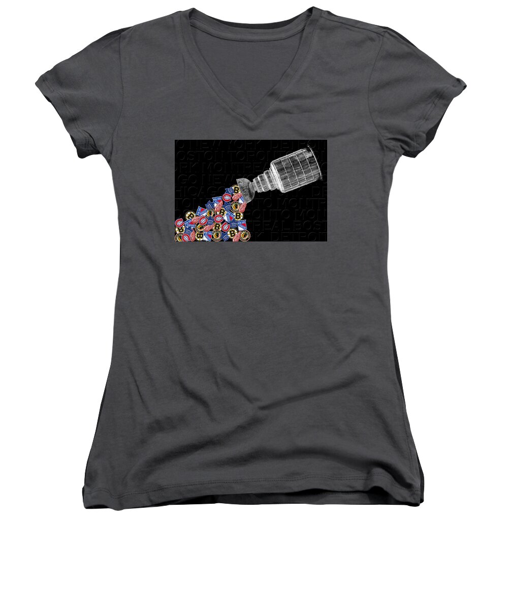 Hockey Women's V-Neck featuring the photograph Original Six Stanley Cup 2 by Andrew Fare