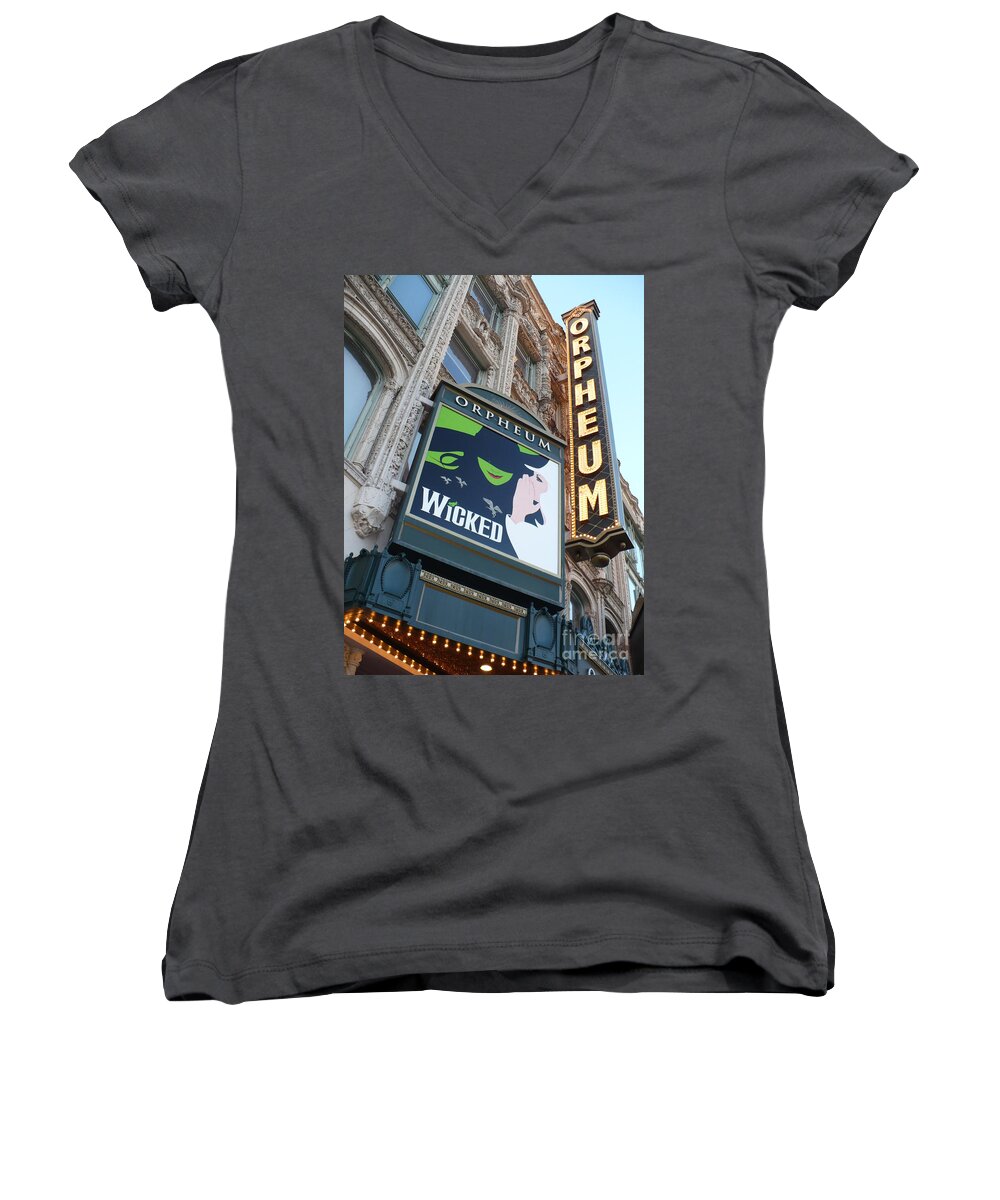 City Women's V-Neck featuring the photograph Orpheum Sign by Carol Groenen