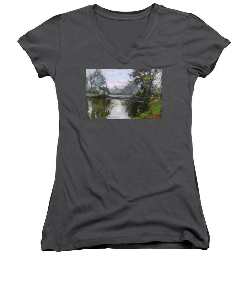 Outdoors Women's V-Neck featuring the painting Outdoors at Hyde Park by Ylli Haruni