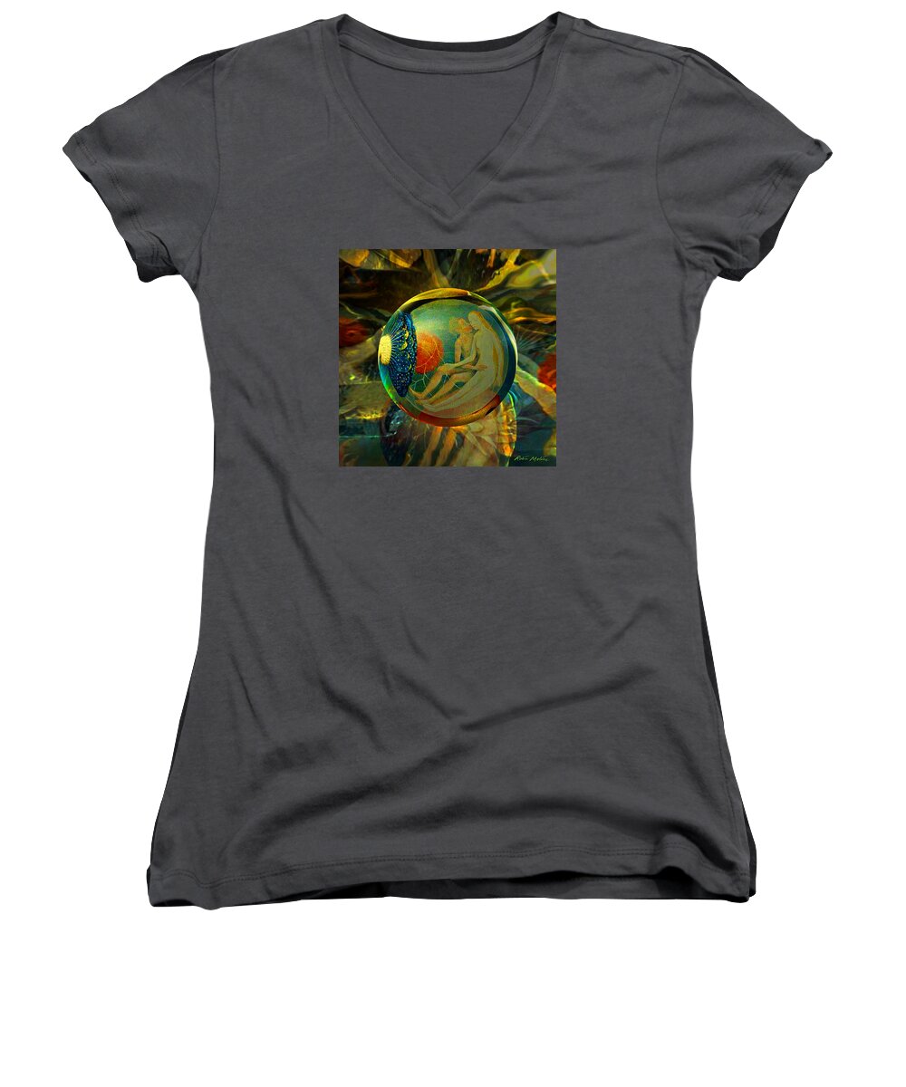  Earthly Delights Women's V-Neck featuring the painting Ovule of Eden by Robin Moline