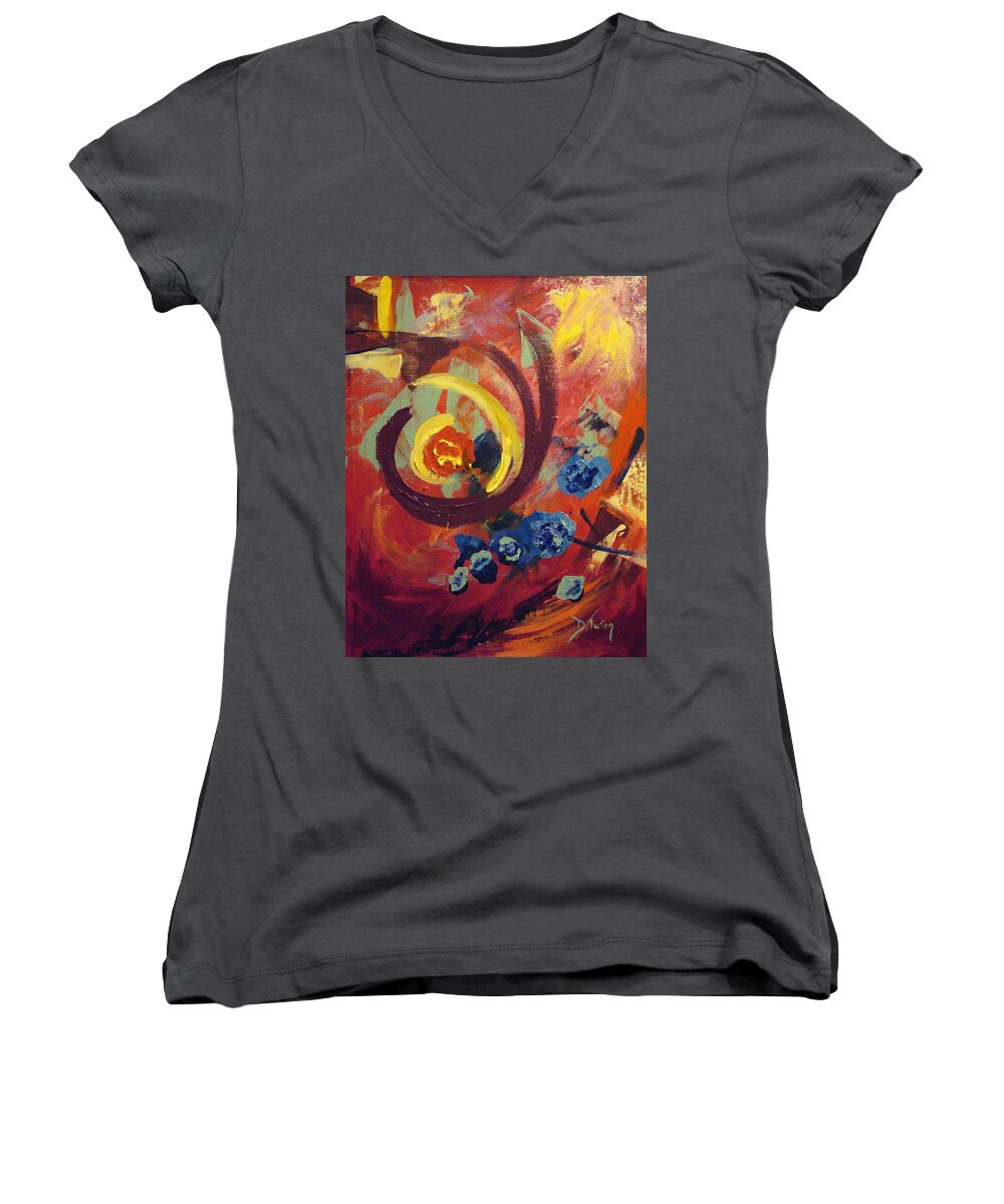 Abstract Women's V-Neck featuring the painting Pansymania by Donna Tuten