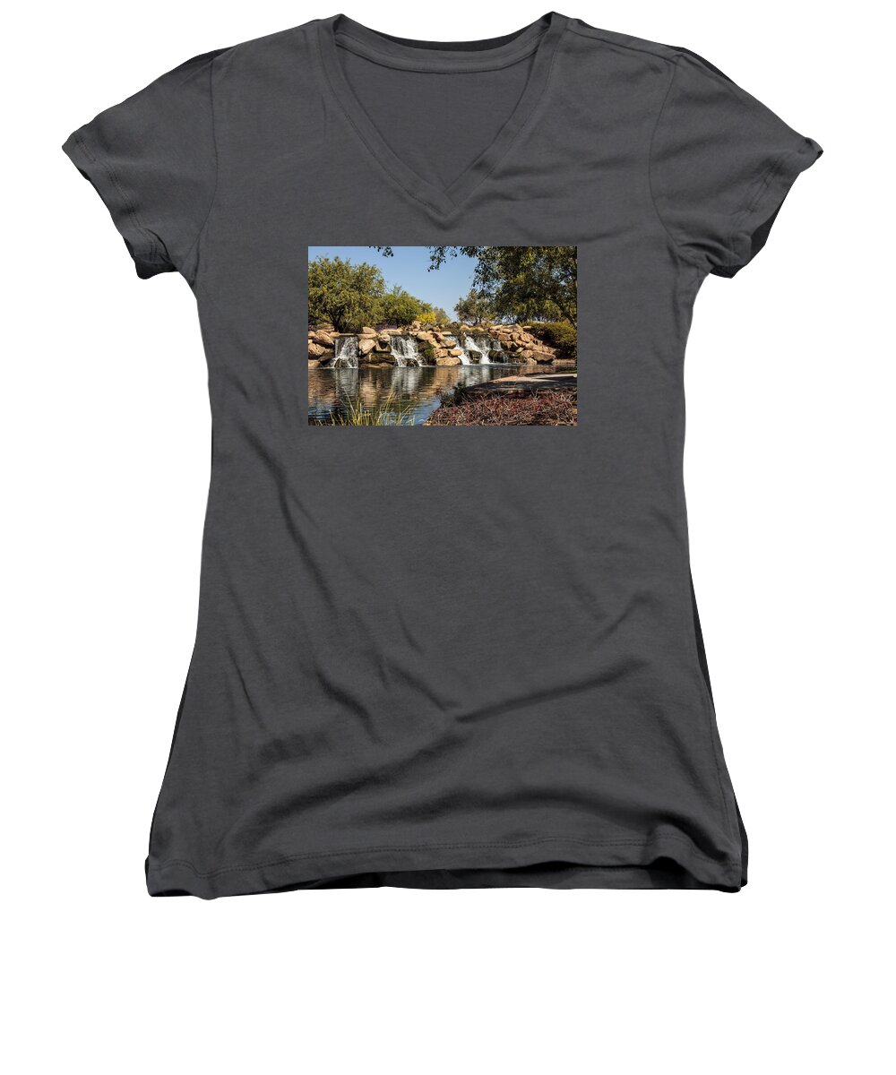 Fred Larson Women's V-Neck featuring the photograph Park Reflections by Fred Larson