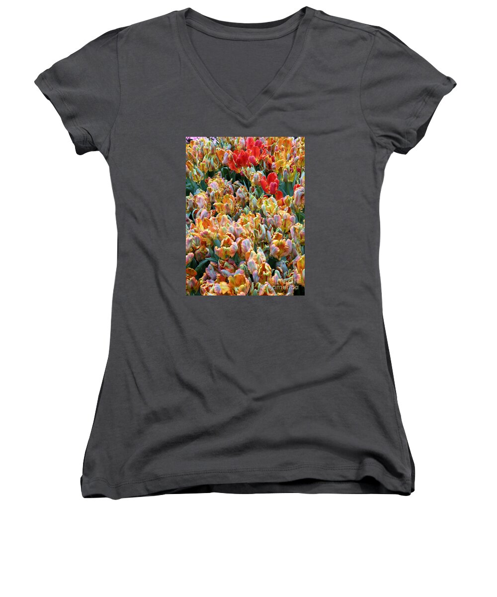 Flowers Women's V-Neck featuring the photograph Parrot Tulips by Tatyana Searcy