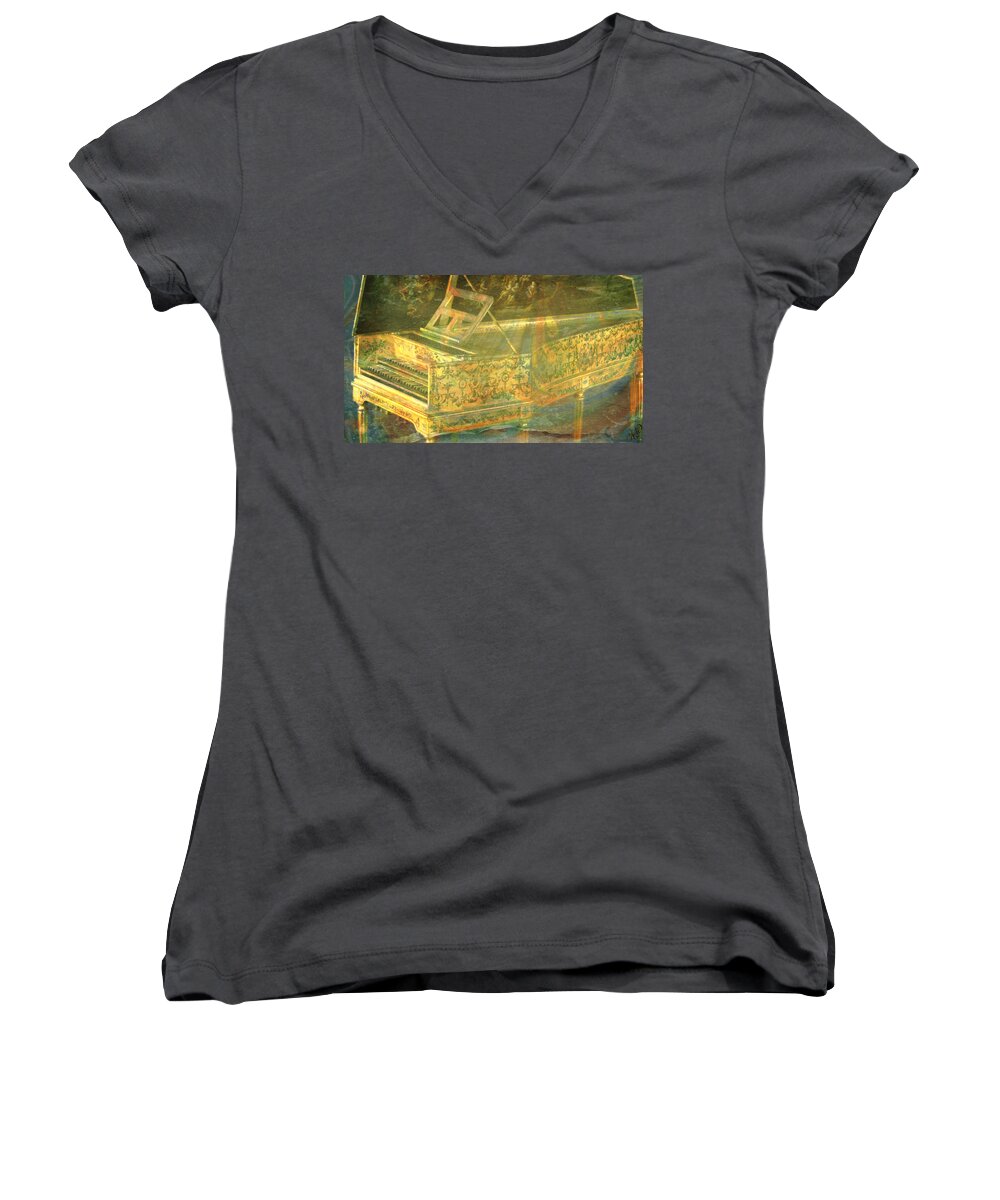 Harpsichord Women's V-Neck featuring the mixed media Past to Present by Ally White