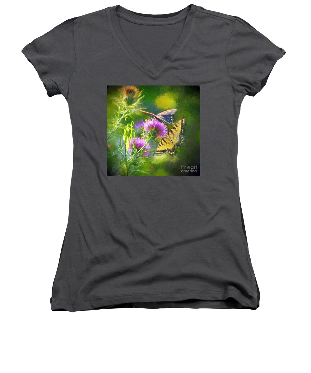 Butterfly Women's V-Neck featuring the photograph Peaceful Easy Feeling by Kerri Farley