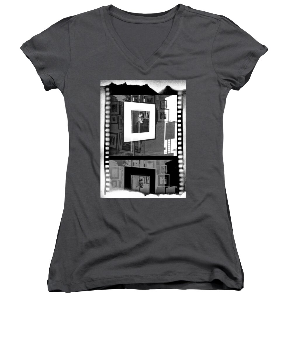 Art Women's V-Neck featuring the photograph Photographic Artwork of Woody Allen in a Window Display by Randall Nyhof