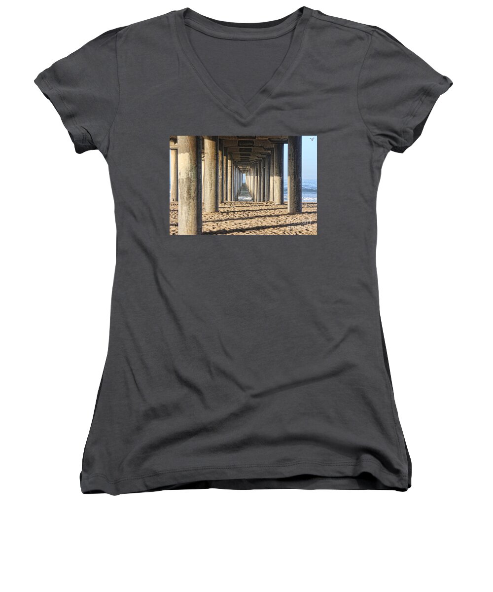 Pier Women's V-Neck featuring the photograph Pier by Tammy Espino