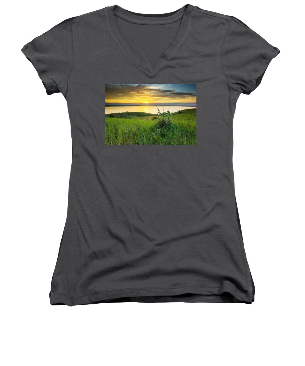 Sunset Women's V-Neck featuring the photograph Pike Haven Sunset by Aaron J Groen