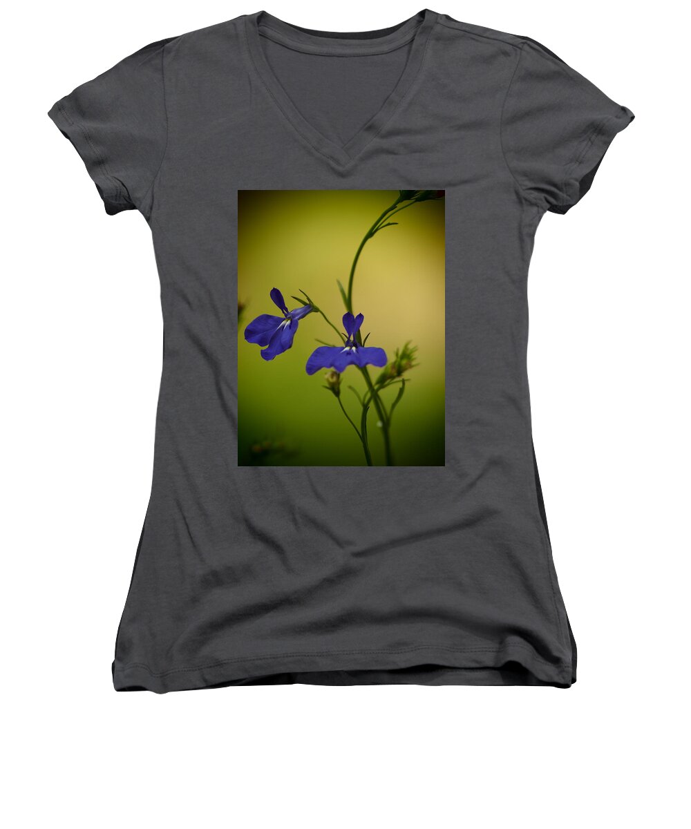Flowers Women's V-Neck featuring the photograph Pinhole View Of Lobelia by Dorothy Lee