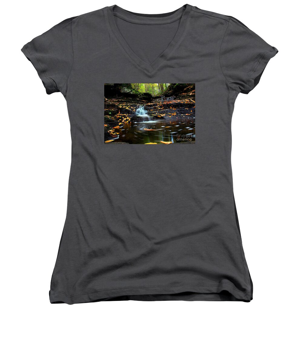 Landscape Women's V-Neck featuring the photograph Pipestem Falls by Melissa Petrey