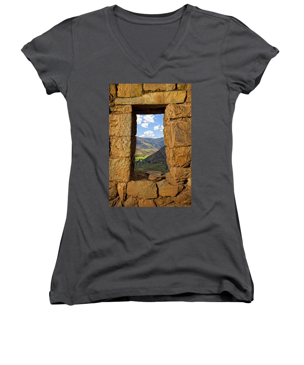 Wall Women's V-Neck featuring the photograph Pisac ruins by Alexey Stiop