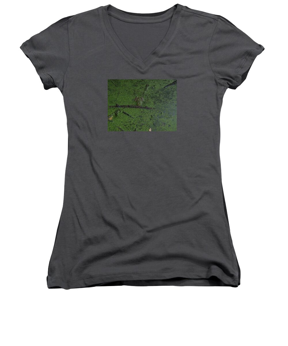 Frog Women's V-Neck featuring the photograph Pond Eyes by Robert Nickologianis