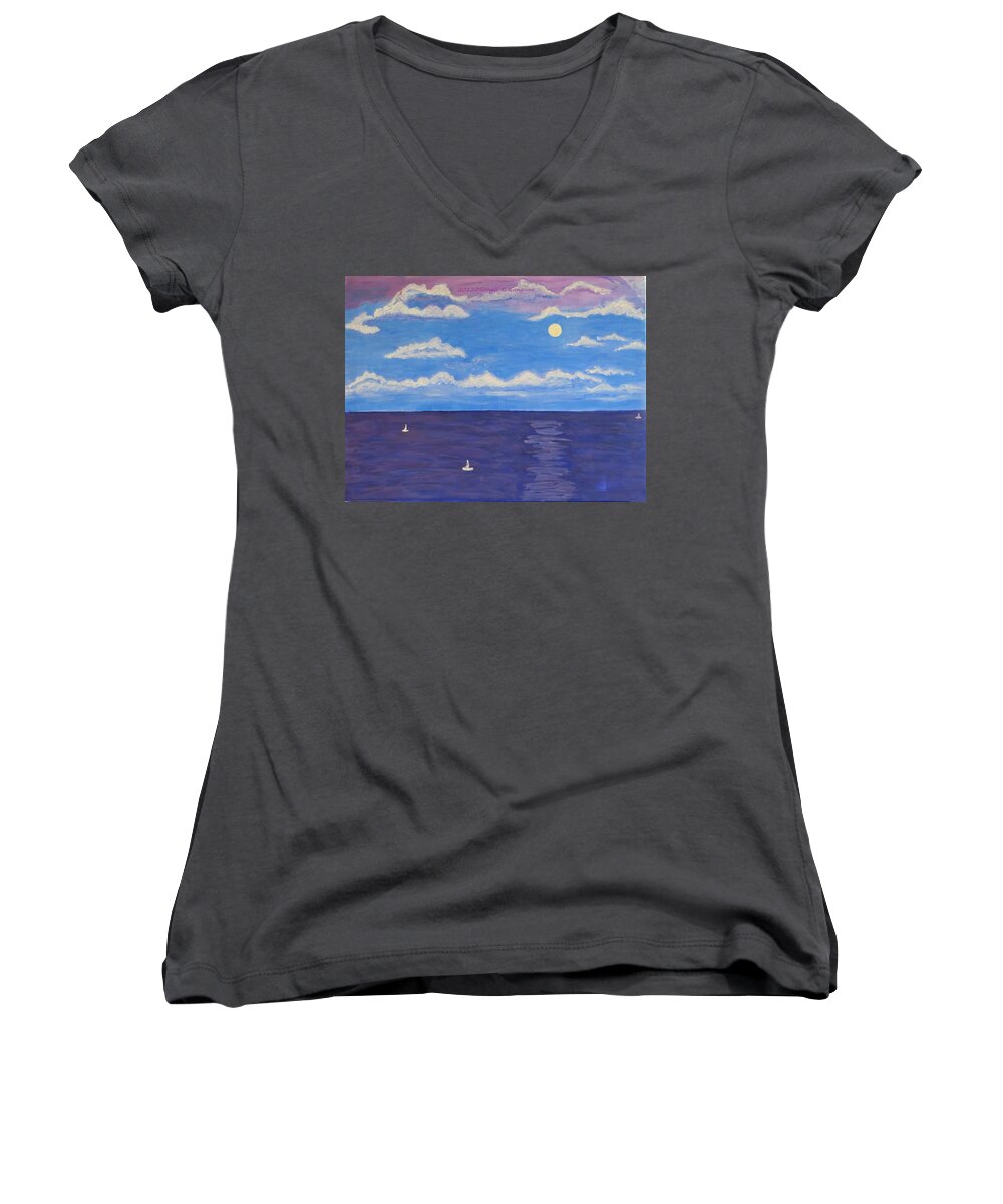 The Moonlight Women's V-Neck featuring the painting Poornima by Sonali Gangane
