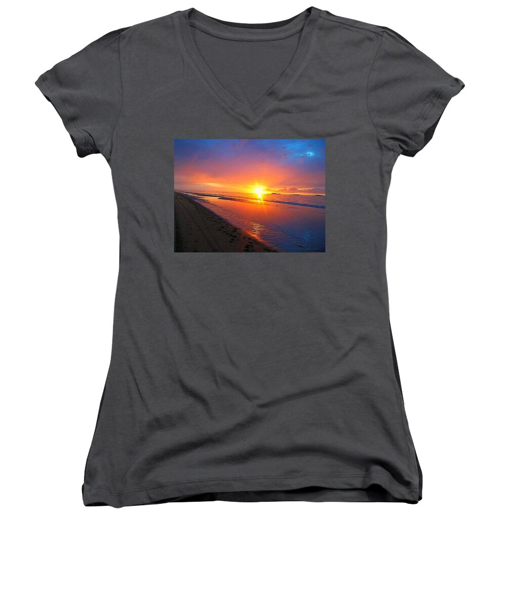 Sunset Women's V-Neck featuring the photograph Portrush Sunset by Tara Potts