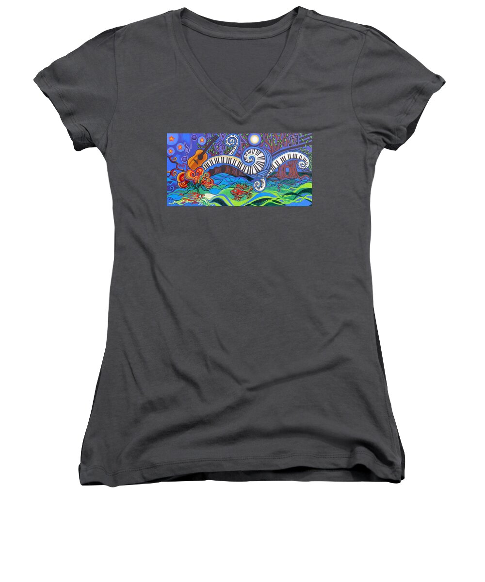 Music Women's V-Neck featuring the painting Power Of Music II by Genevieve Esson