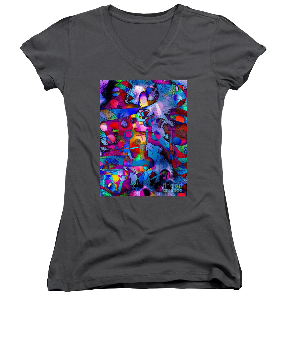 Expressionist Abstract Melodic Colorful Contemporary And Modern Women's V-Neck featuring the photograph Prism K.W.Two by Priscilla Batzell Expressionist Art Studio Gallery