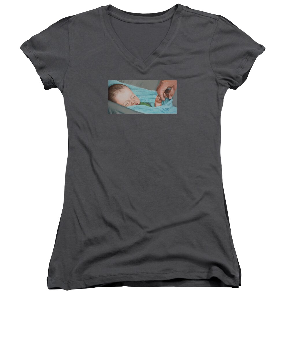 Baby Women's V-Neck featuring the painting Psalm Four Eight by Jill Ciccone Pike