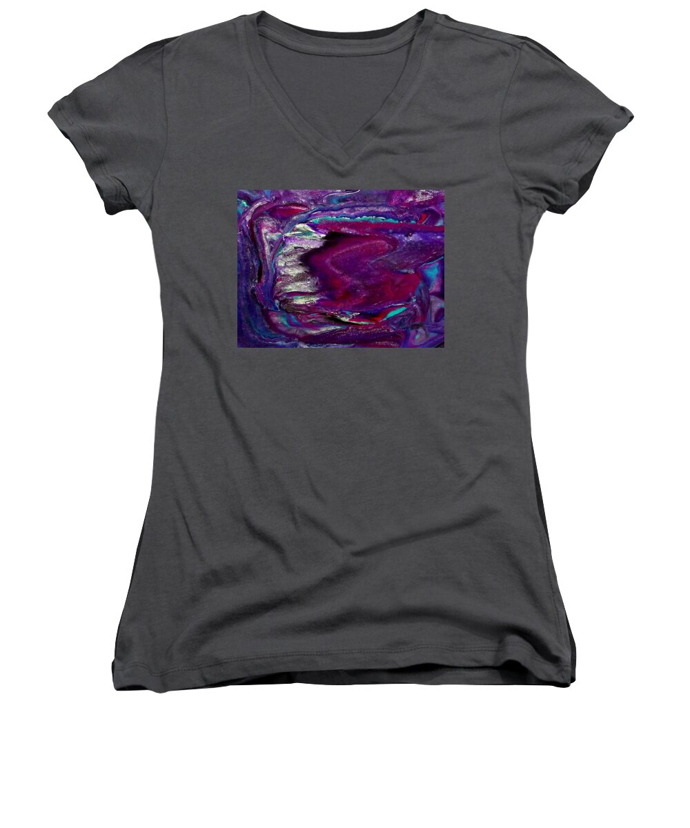 Abstract Women's V-Neck featuring the mixed media Purple Craze by Deborah Stanley