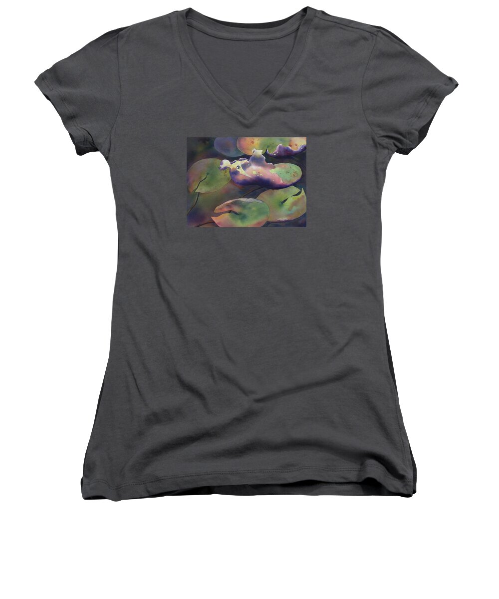 Water Color Women's V-Neck featuring the painting Purple Linings II by Johanna Axelrod