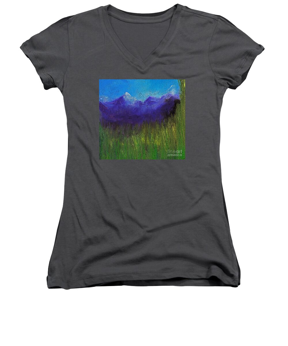  Women's V-Neck featuring the painting Purple Mountains by jrr by First Star Art