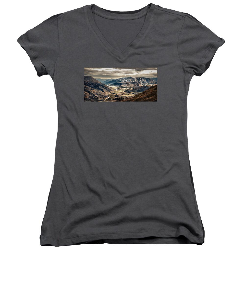 New Zealand Women's V-Neck featuring the photograph Queenstown View by Chris Cousins