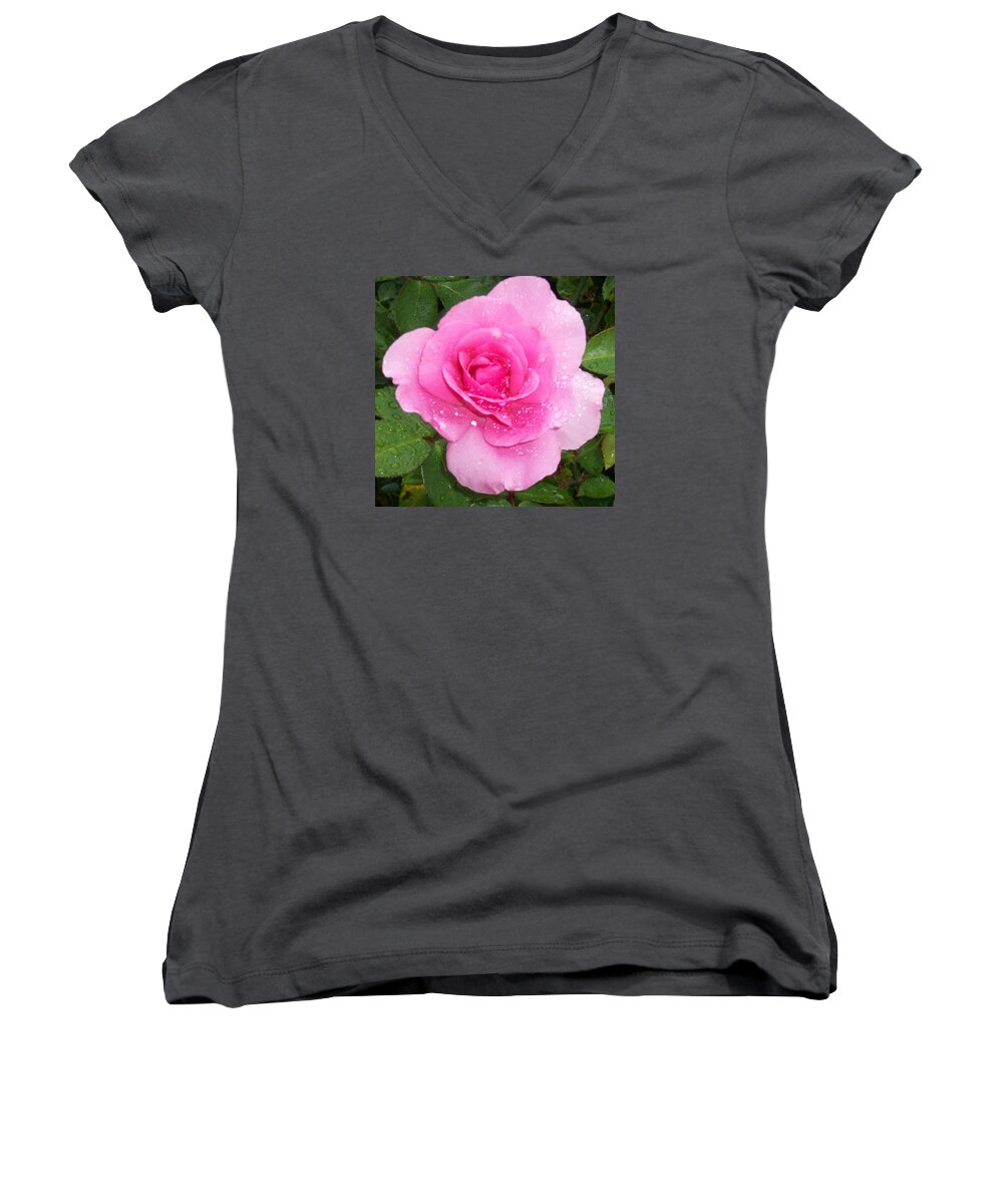 Roses Women's V-Neck featuring the photograph Rain Kissed Rose by Catherine Gagne