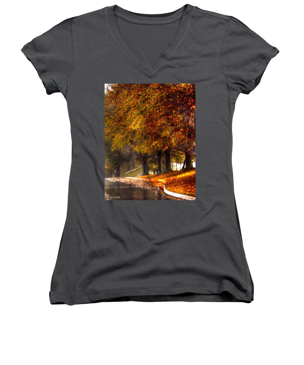 Rainy Day Women's V-Neck featuring the photograph Rainy Day Path by Lesa Fine