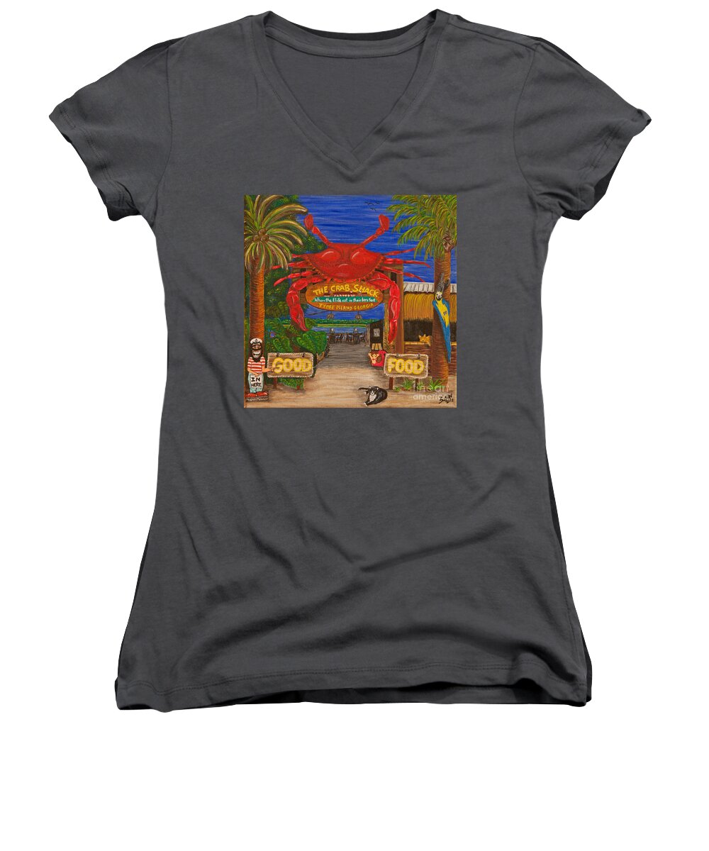 Crab Shack Women's V-Neck featuring the painting Ready for the Day at The Crab Shack by Susan Cliett