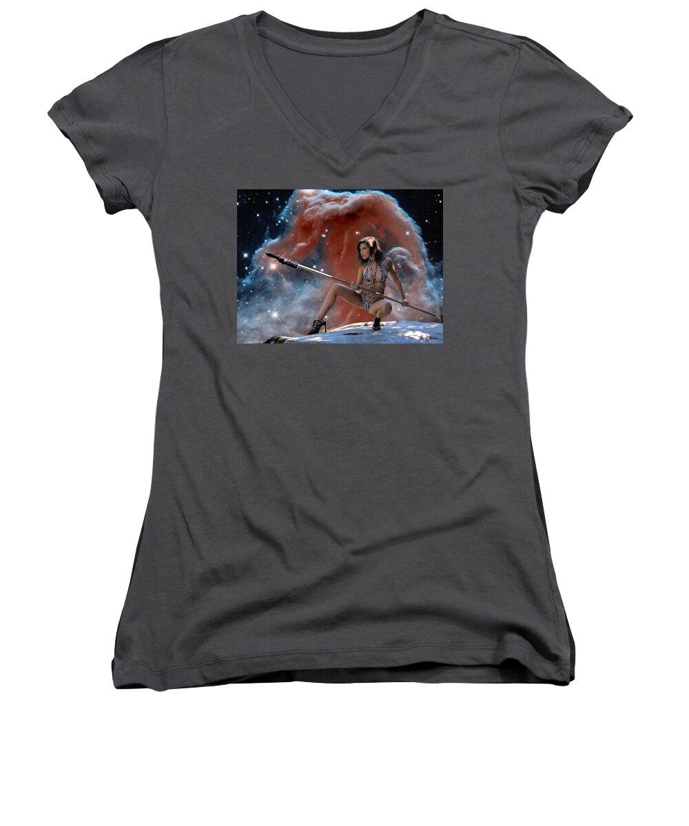 Fantasy Women's V-Neck featuring the photograph Rebel Warrior by Jon Volden