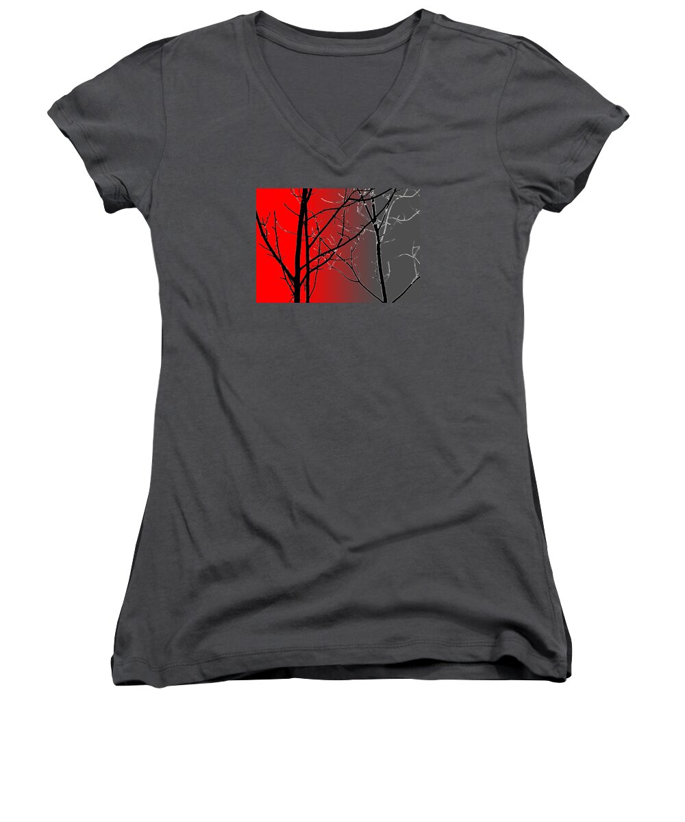 Branches Women's V-Neck featuring the photograph Red And Gray by Cynthia Guinn