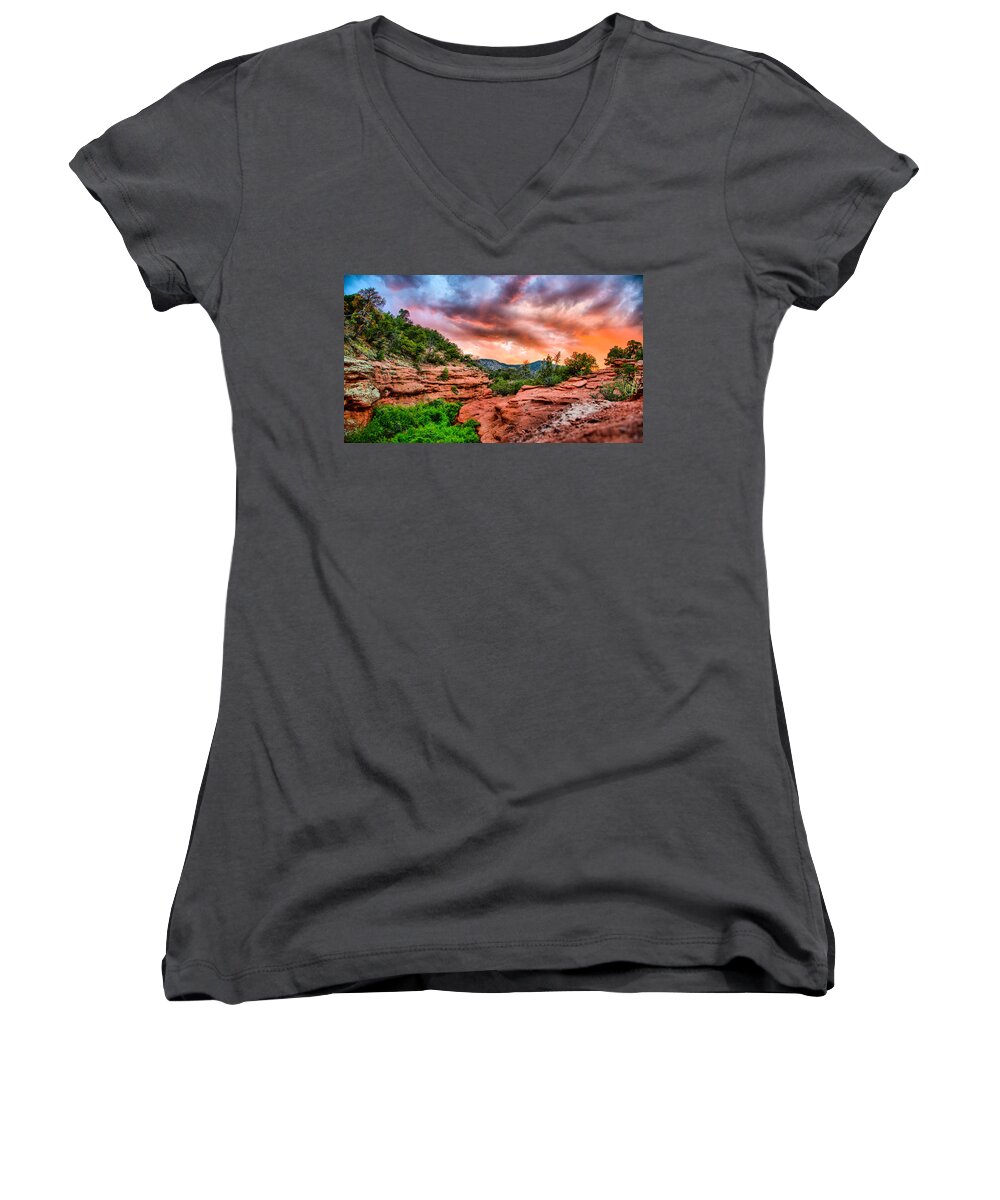 Landscape Women's V-Neck featuring the photograph Red Canyon by Donald J Gray