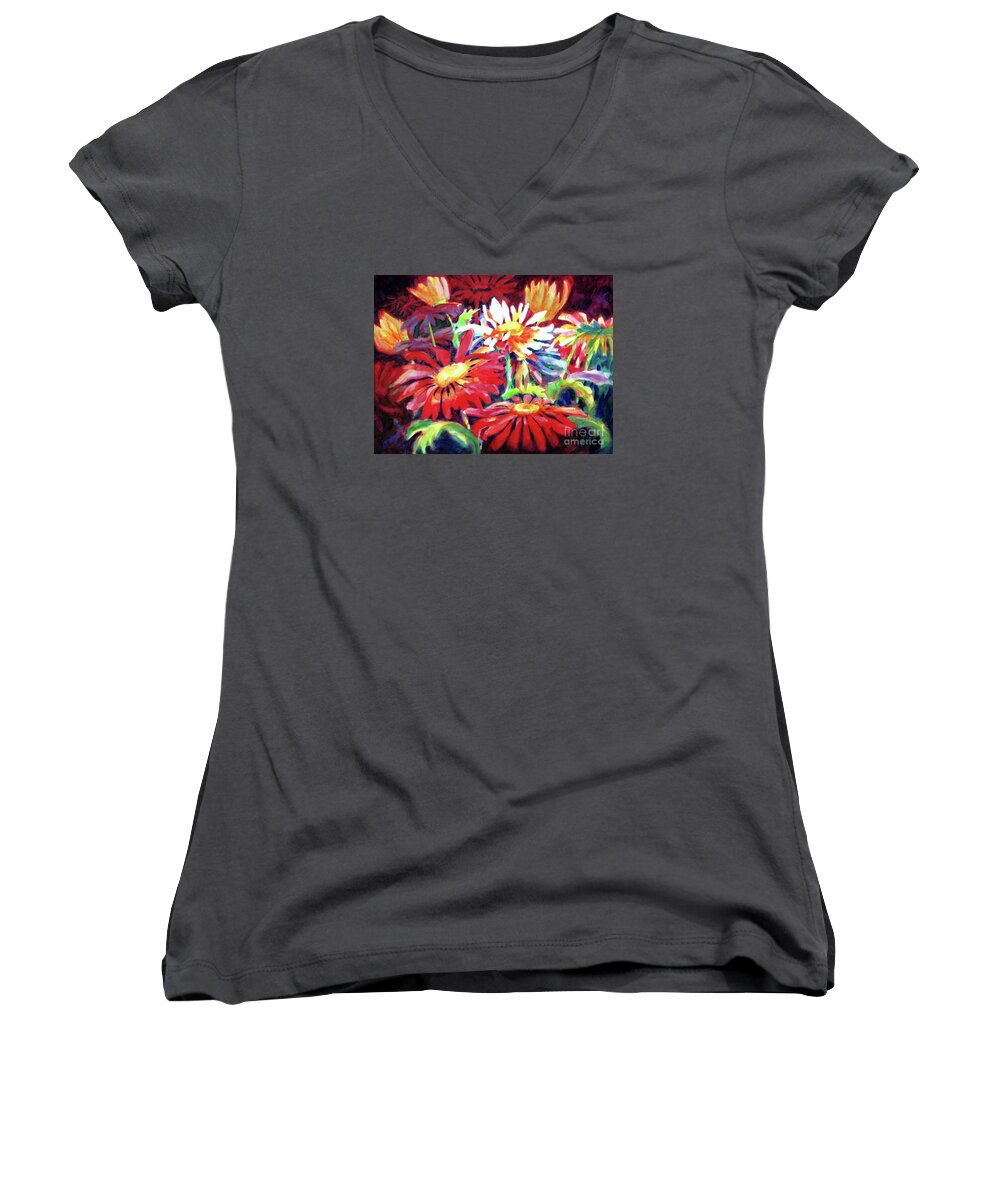 Paintings Women's V-Neck featuring the painting Red Floral Mishmash by Kathy Braud