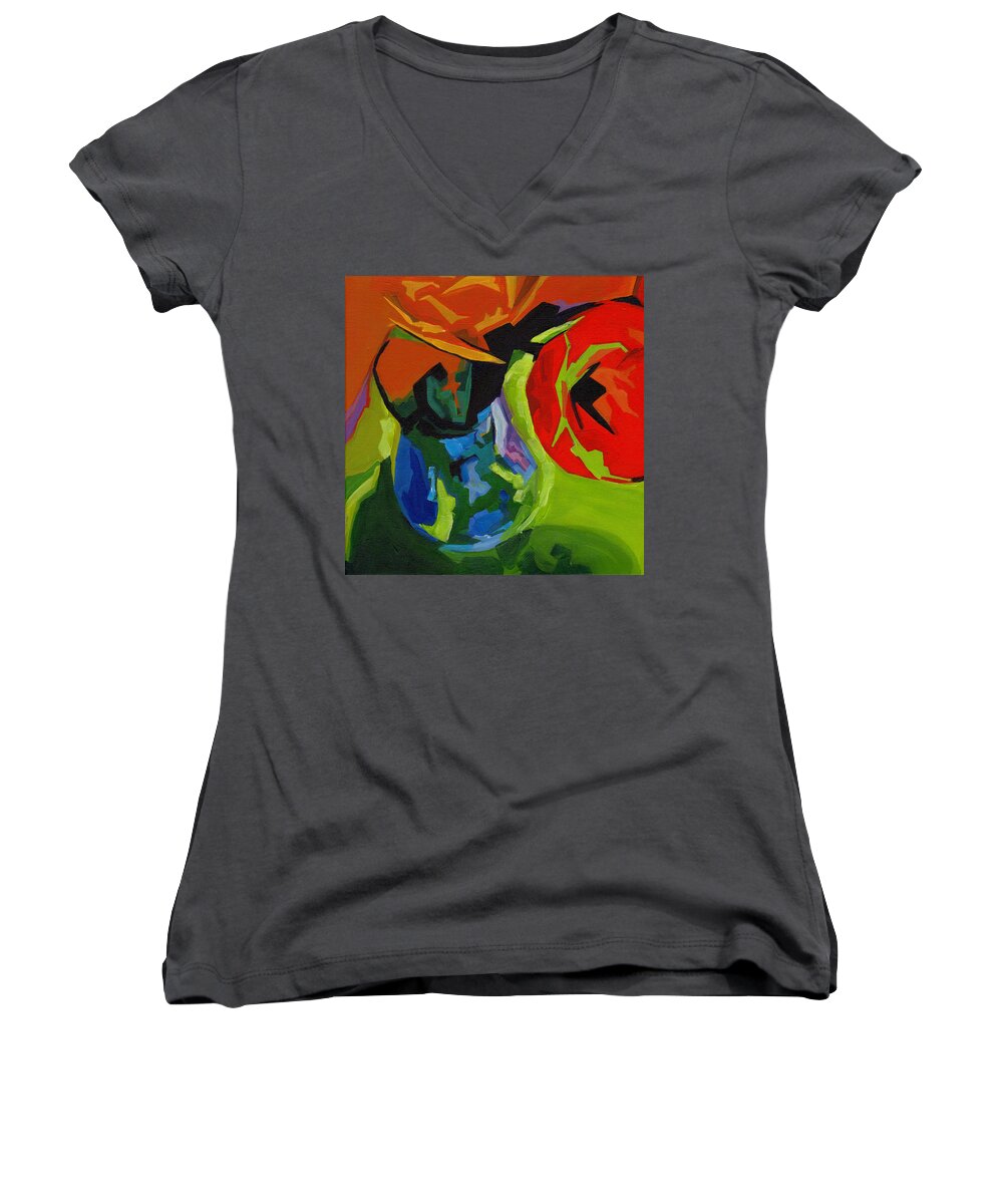 Tanya Filichkin Women's V-Neck featuring the painting Red Tulip by Tanya Filichkin