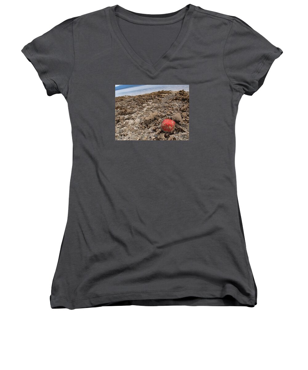 Red Women's V-Neck featuring the photograph Red Out of Place by Vivian Martin