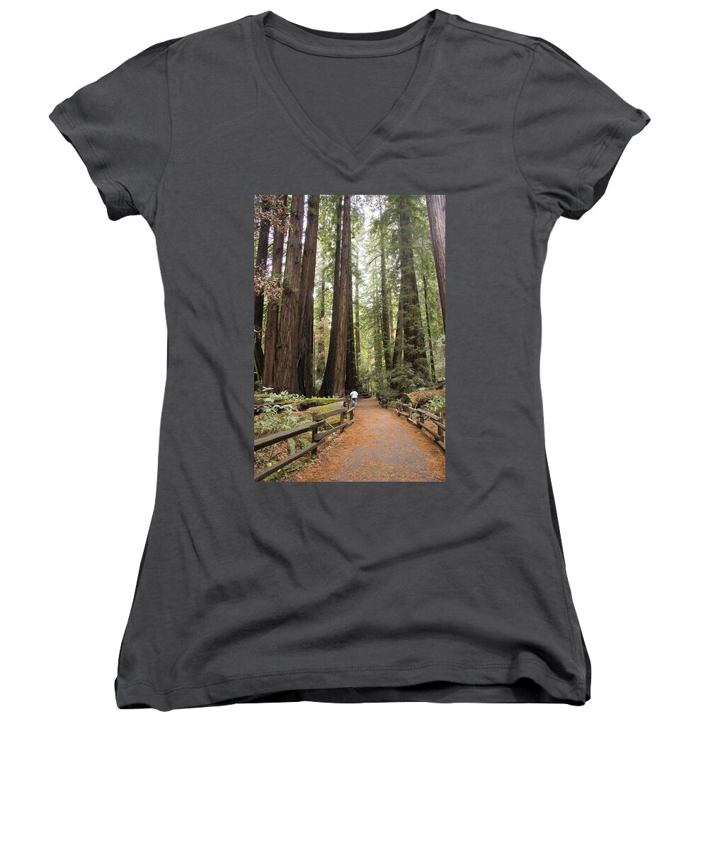 Muir Woods Women's V-Neck featuring the photograph Redwood Trees by Sue Leonard