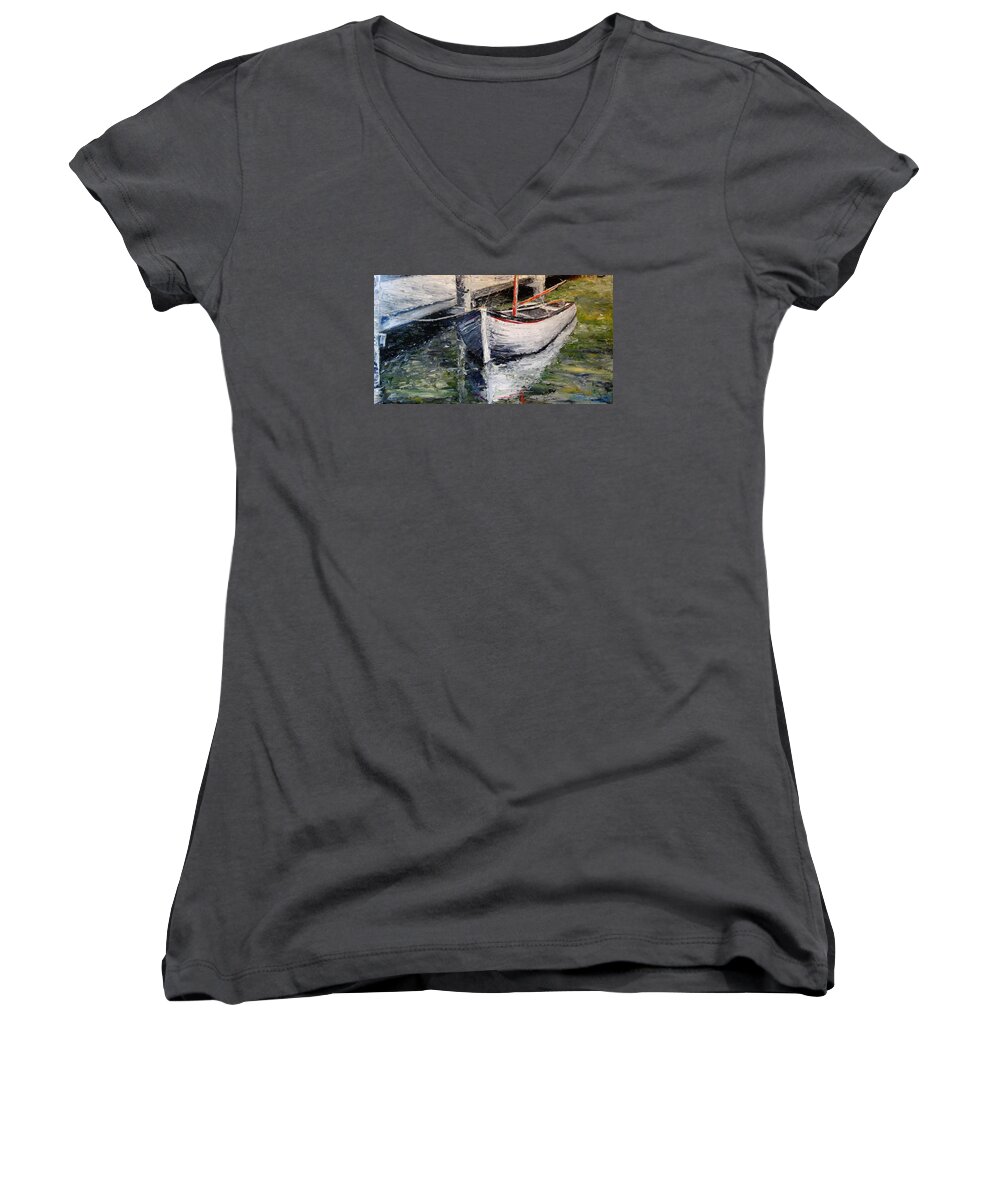 Landscape Women's V-Neck featuring the painting Reflections by Alan Lakin