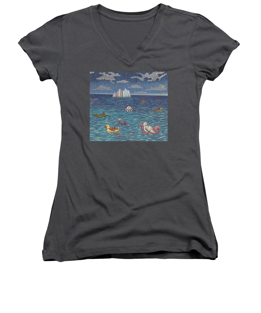 Seascape Women's V-Neck featuring the painting Resort by Holly Wood