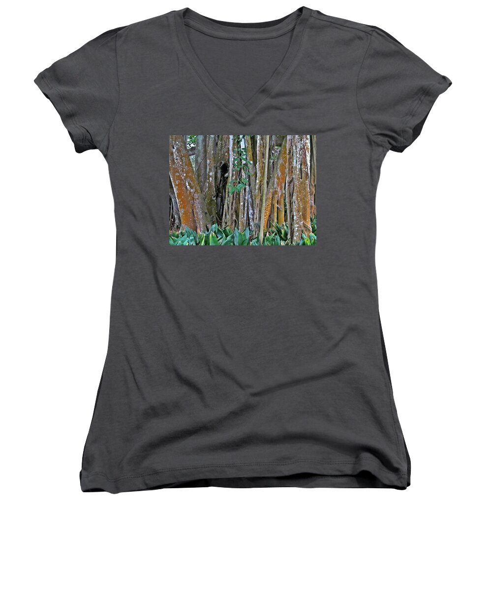 Ringling Bayfront Garden Women's V-Neck featuring the digital art Ringling Trees 1 by Maria Huntley