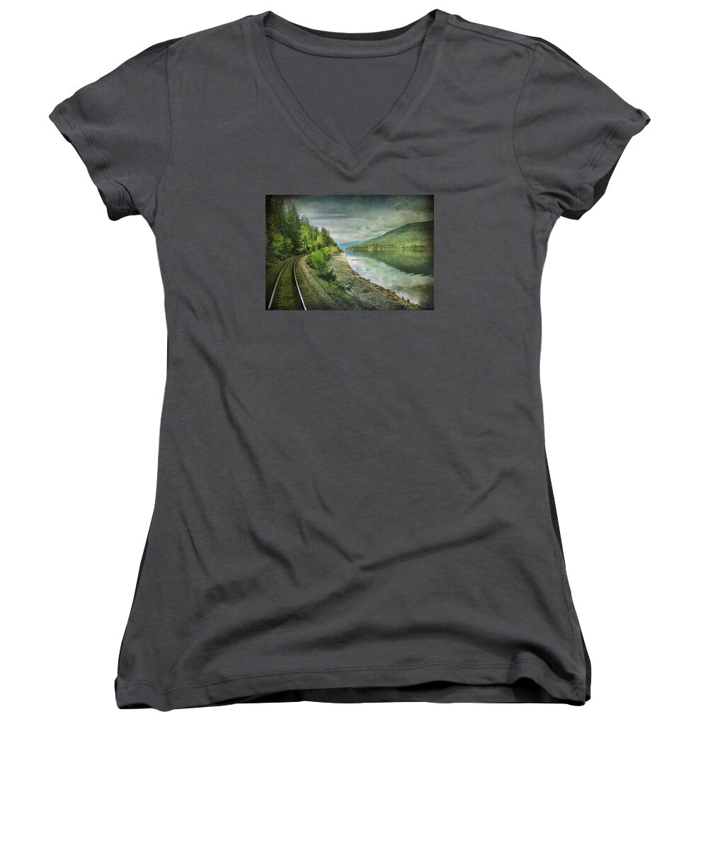 Railway Women's V-Neck featuring the photograph River Track by Kym Clarke