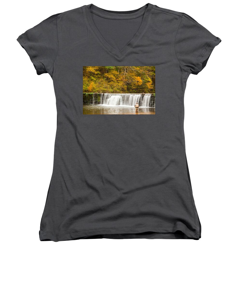 Made In America Women's V-Neck featuring the photograph Rockbridge Fisherman by Steven Bateson