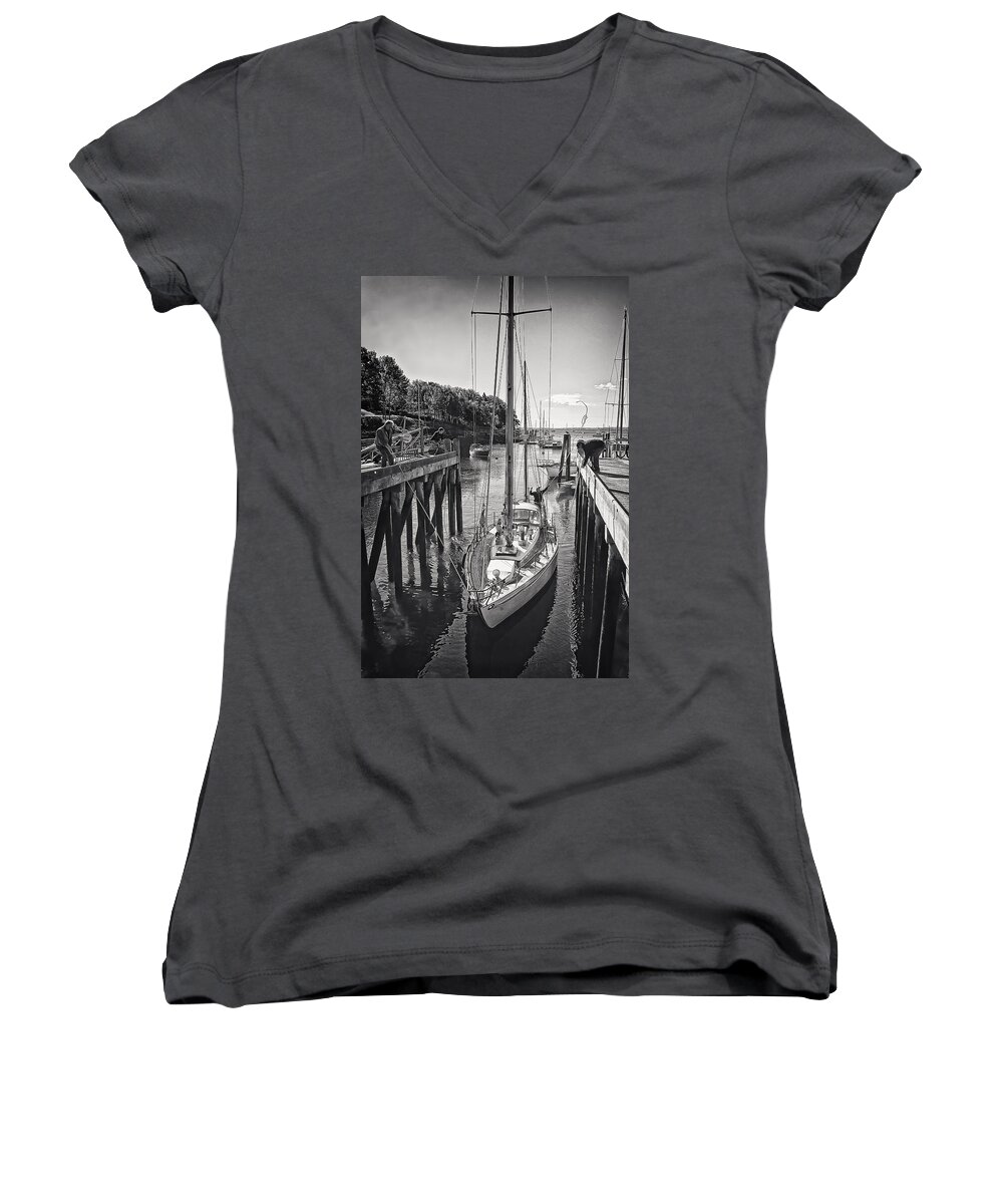 Rockport Harbor Women's V-Neck featuring the photograph Rockport Harbor by Priscilla Burgers