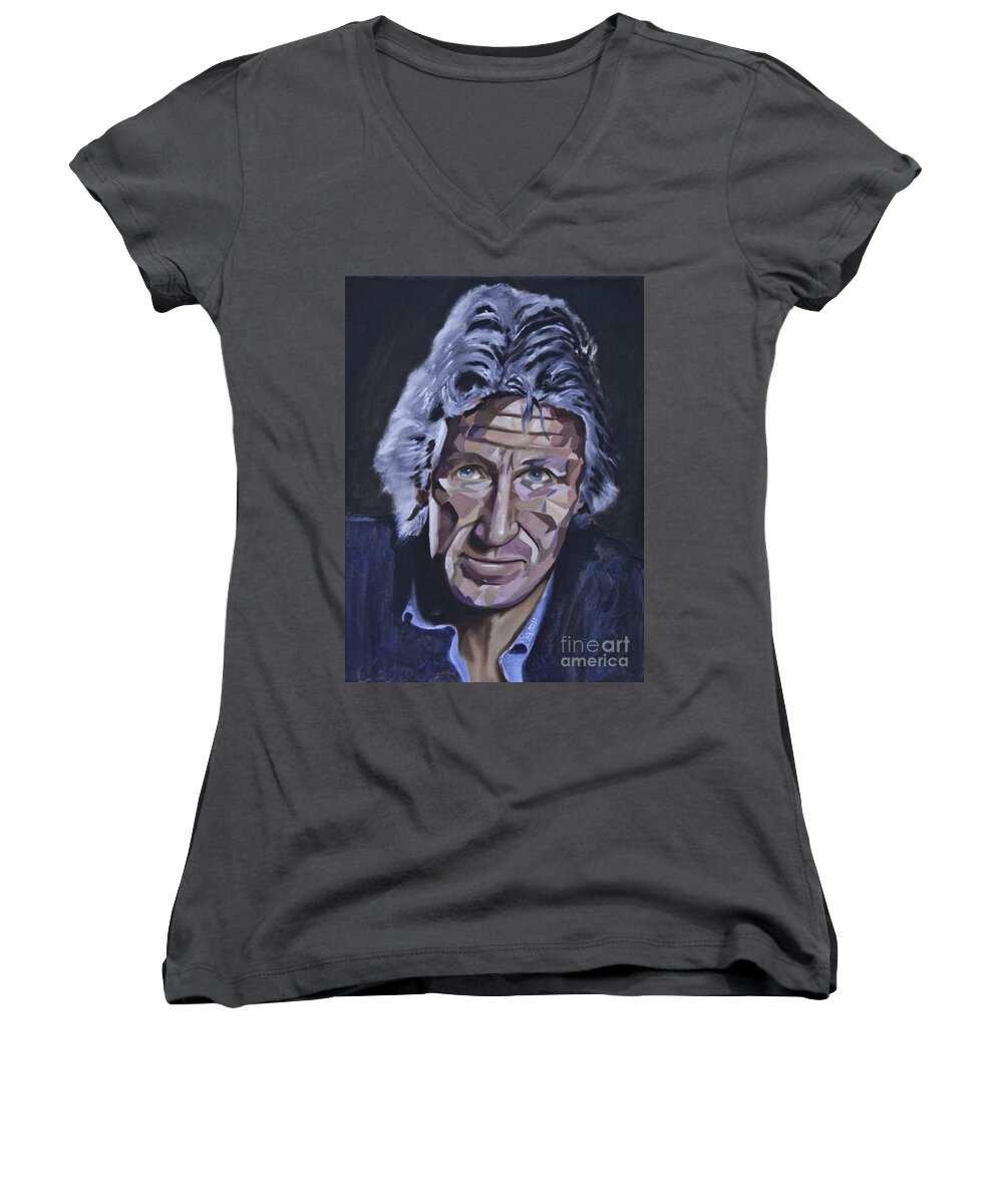 Roger Waters Women's V-Neck featuring the painting Roger Waters by James Lavott